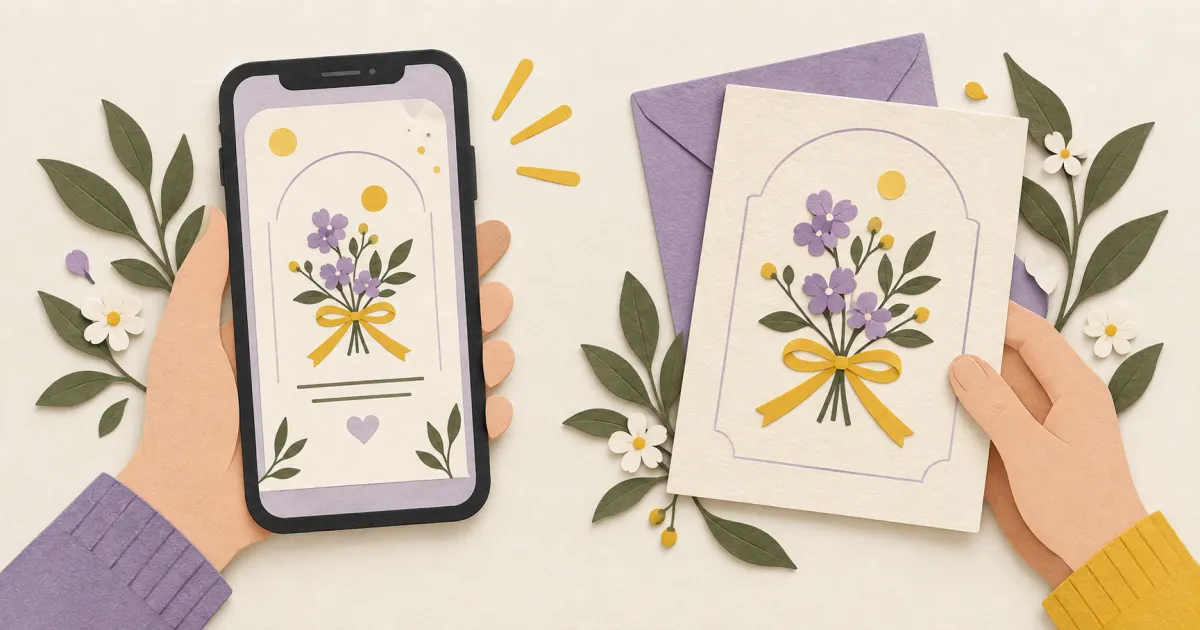 Yan yana duran telefon davetiyesi ve dokulu basılı davet kartı